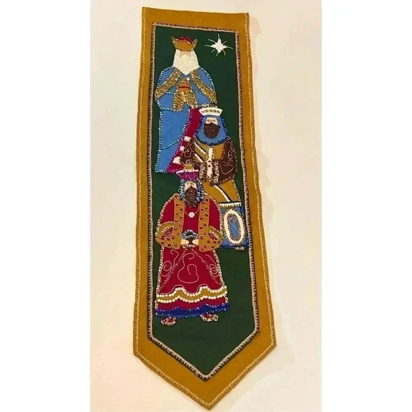 Three‎ Wisemen Magi Felt Appliqué Embroidered Banner Tapestry Christmas - Picture 1 of 14